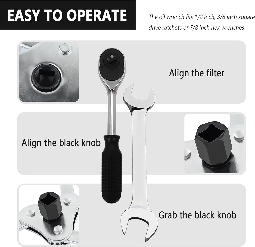 Adjustable Oil Filter Wrench, 3-Jaw 2-Way Remover for Cars and Trucks Q4163