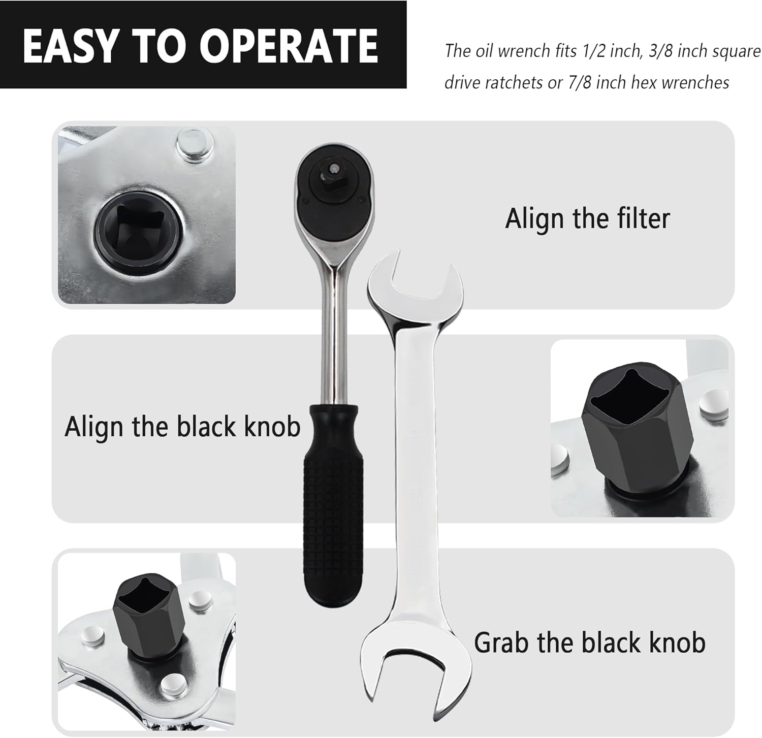 Adjustable Oil Filter Wrench, 3-Jaw 2-Way Remover for Cars and Trucks Q4163
