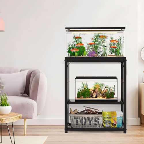 20 Gallon Fish Tank Stand, 20 Gallon Aquarium Stand, 24.8" L x 13" W Reptile Tank Stand, Metal Adjustable Tank Stand for Home Office, 660LBS Capacity