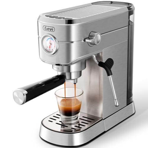 Gevi Espresso Maker 20 Bar, Professional Espresso Machine with Milk Frother, Stainless Steel Expressions Machine for Latte, Cappuccino, Commercial Espresso Machines & Coffee Makers, Great Gift, Beige