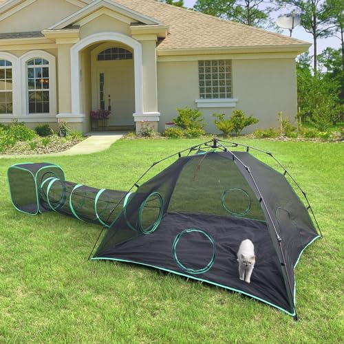 6-in-1 Outdoor Cat Play Tents and Tunnels - Portable Cat Enclosures and Playpen With 3 Tents and 3 Tunnels