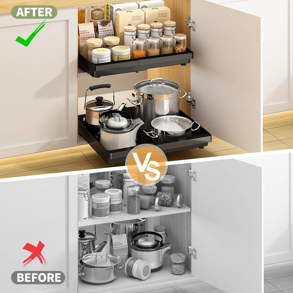 2 Pack Expandable Pull Out Cabinet Organizers, Slide Out Drawers for Kitchen Storage V1684