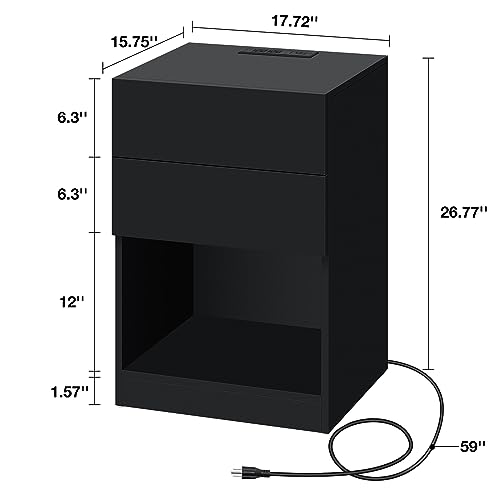 White LED Nightstand with Charging Station and Drawers V454