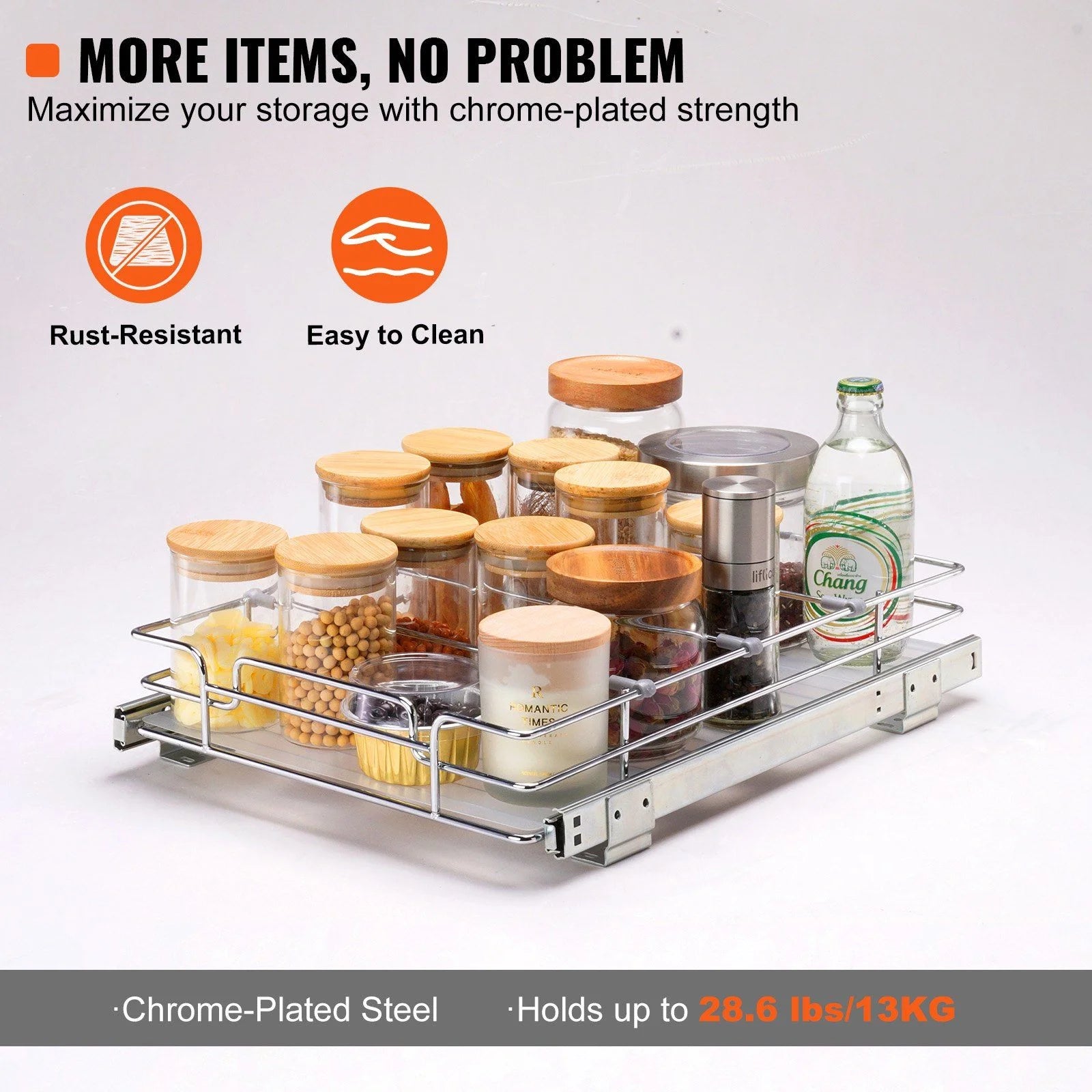 Pull Out Cabinet Organizer 12x17 Inch, Chrome Steel, 2 Pack S6407