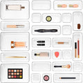 25 PCS Drawer Organizer Plastic Storage Bins, 4 - Size Kitchen Drawer Organizer with Non-Slip Pads Clear Desk Storage Tray for Makeup, Jewelries, Kitchen Utensils and Office