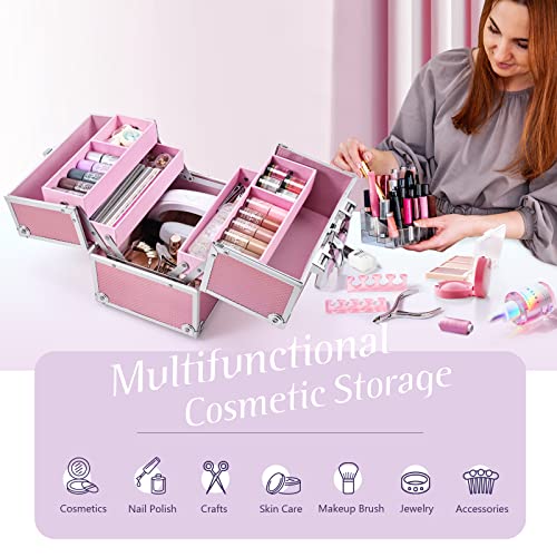 Makeup Train Case Portable Cosmetic Organizer with 4 Trays H982978