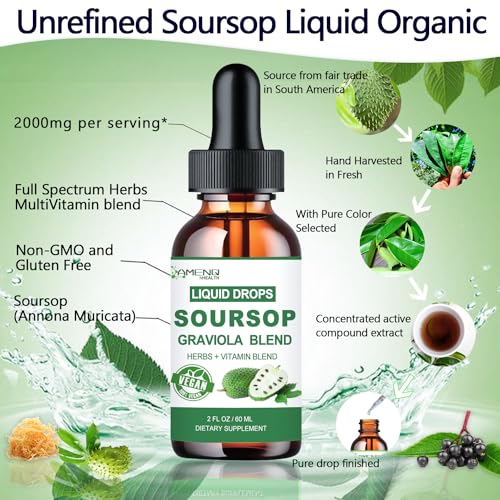 Soursop Graviola Liquid Drops with Sea Moss, Elderberry, Vitamin C and Zinc, Immune Support, 2 Fl Oz C88618