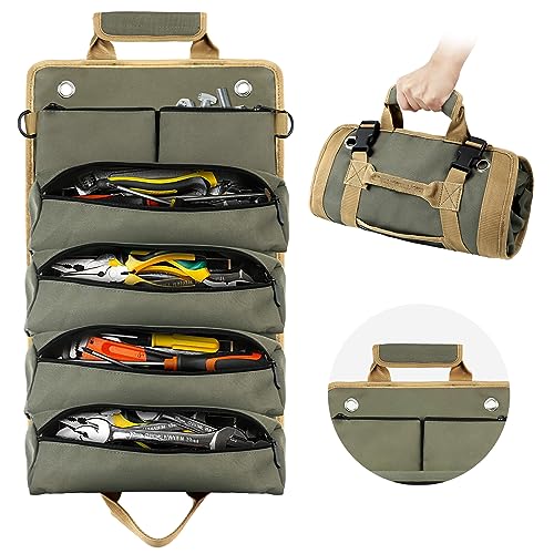 Roll Up Tool Bag with Detachable Pouches, Heavy Duty Organizer S157968
