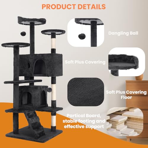 Cat Tower for Indoor Cats with Scratching Posts, Dark Gray N888