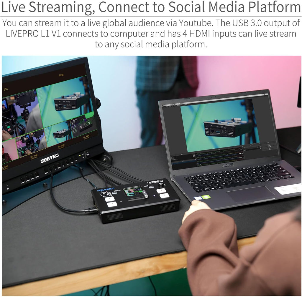 Multi Camera Video Mixer Switcher with 2 Inch LCD and 4 HDMI Inputs G989