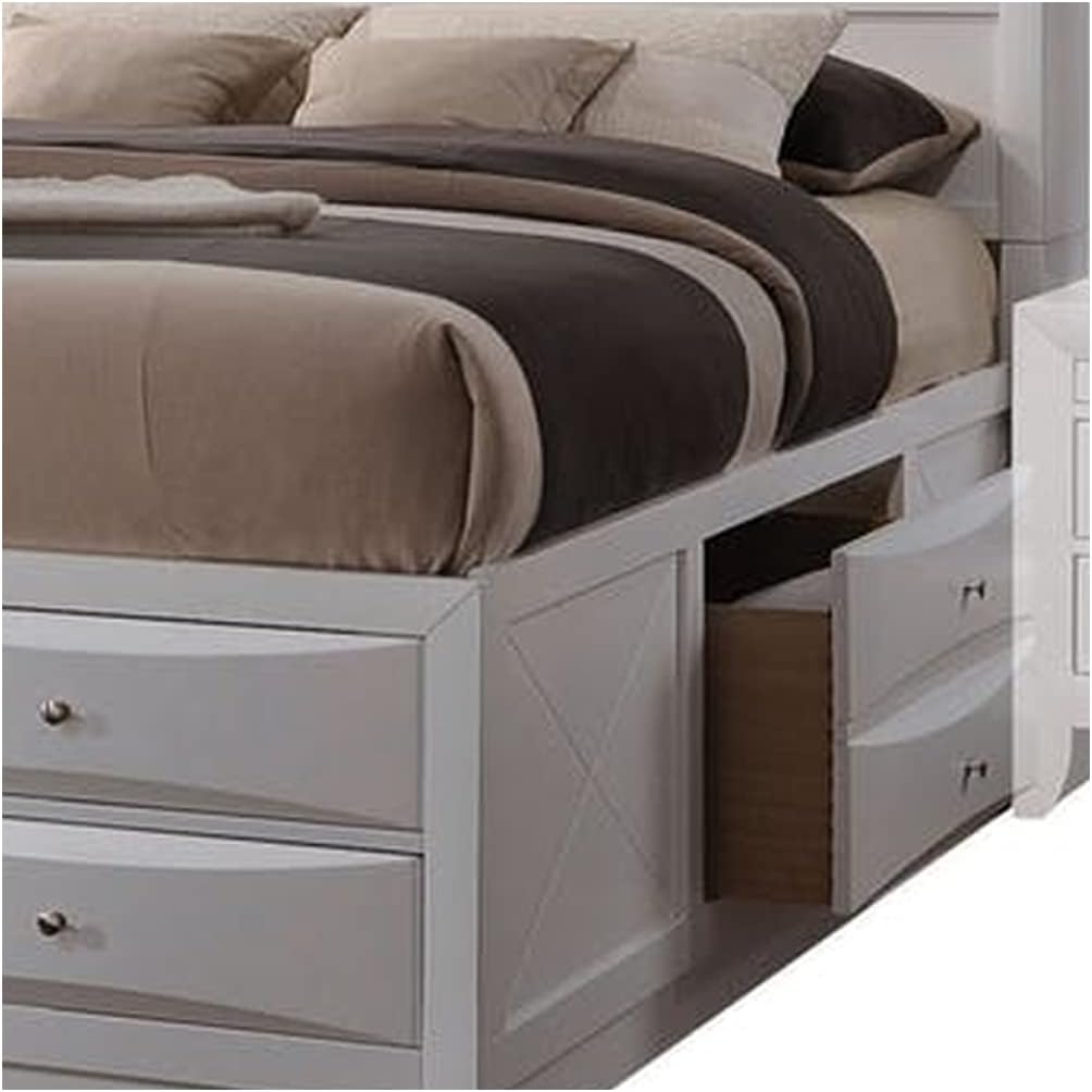 Benjara Contemporary Style Queen Size Wooden Storage Bed with Eight Spacious Drawers, White,