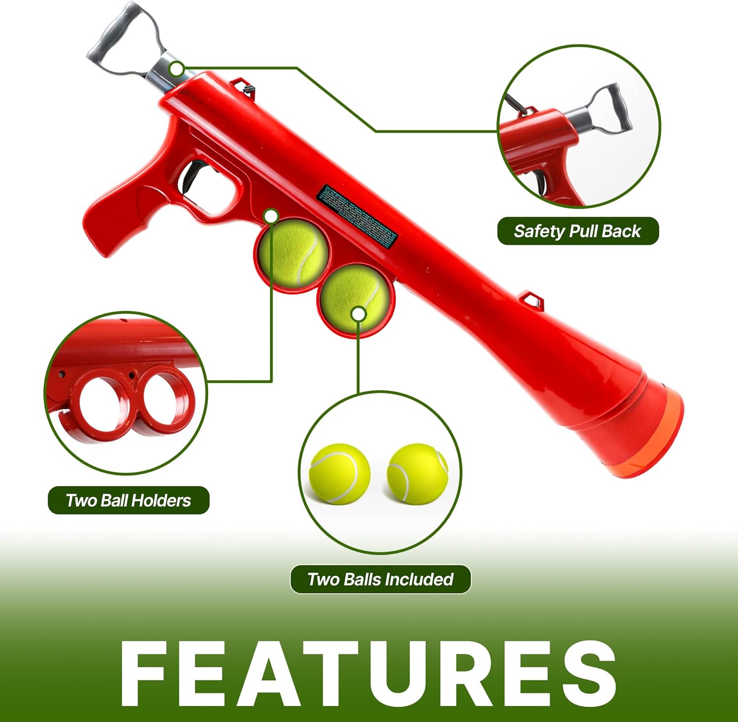 Tennis Ball Launcher for Dogs with 2 Balls and Shoulder Strap H4904