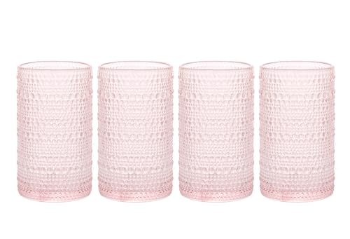 Hobnail Drinking Glasses, Blue Vintage Glassware Set, Set of 4, 13 oz Cocktail Glasses M698
