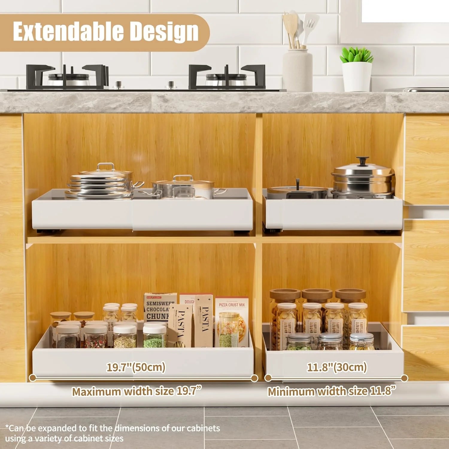 Expandable Pull Out Cabinet Organizer, Heavy Duty Slide Out Drawer N419