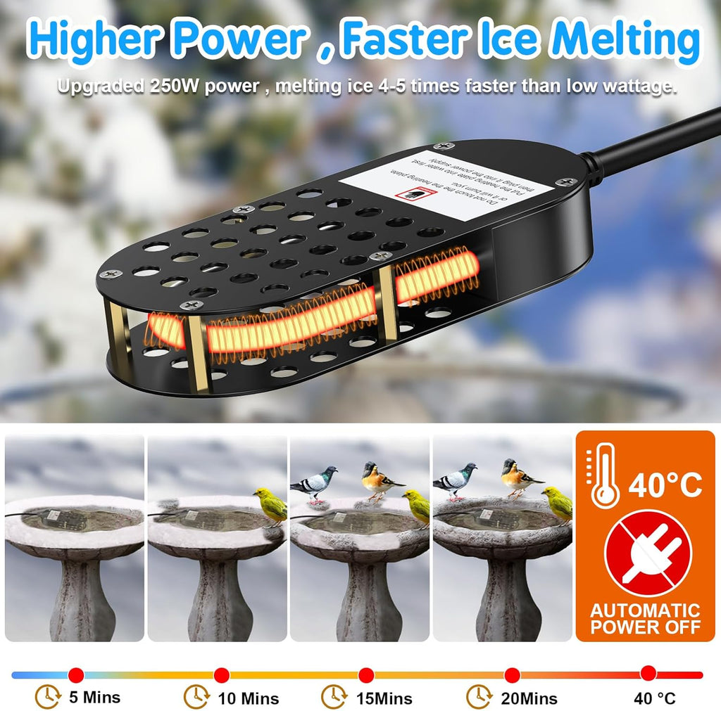 Chicken Waterer Heater, 250W Chicken Water Deicer for Livestock Poultry Horses, Cows, Birds, with Thermostatically Controlled, Wildlife Drinking Outdoors heated chicken waterer for winter