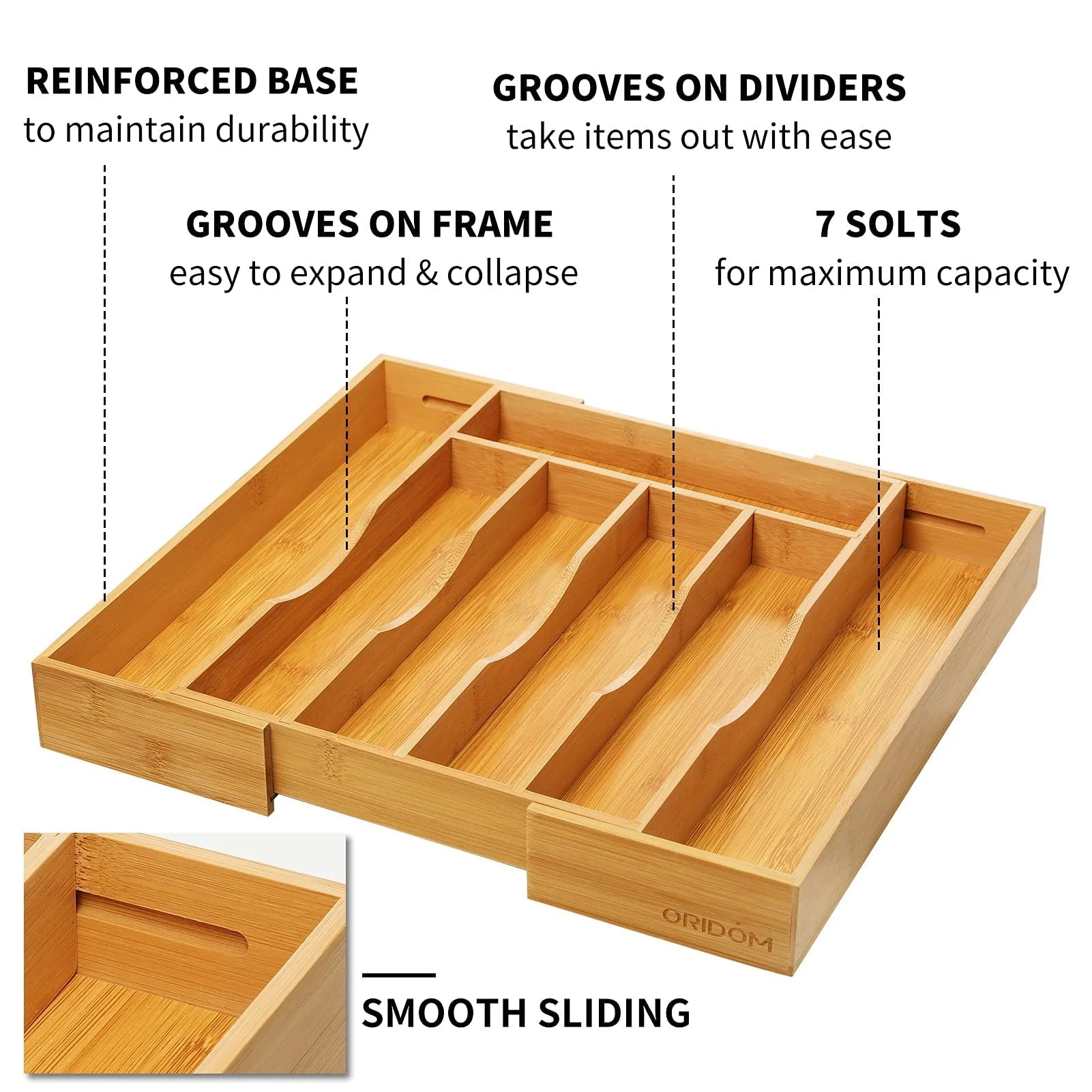Bamboo Drawer Organizer for Cutlery and Utensils, Expandable Silverware Tray M89321